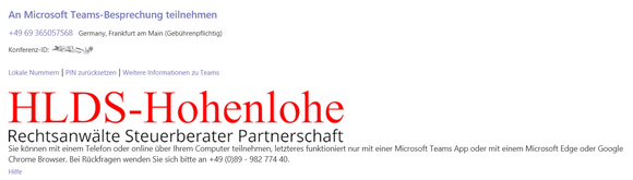 Einladung HLDS Darstellung Link zum Start Teams über einen Computer